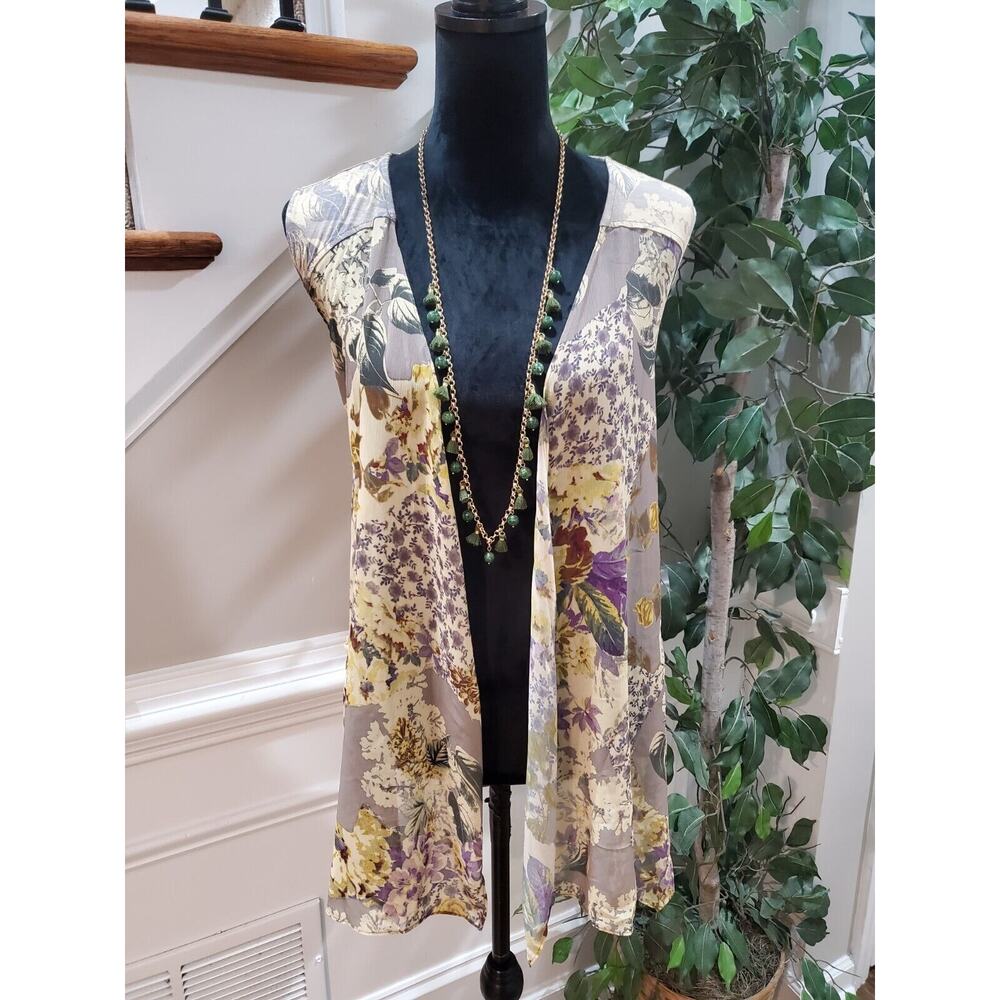 Logo Lori Goldstein Women's Multi Floral Open Front Sleeveless Cardigan XL